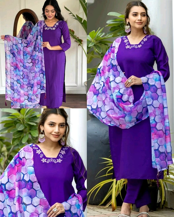 New Classy & latest Design Sequence Embroidery Thread Work Printed Traditional & Festive Wear Kurta, Bottom With Printed Latkan Dupatta Set   - S