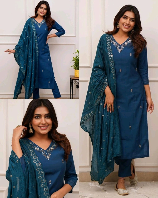 Women Embroidered Chanderi SILK KURTA SET - Purple, S
