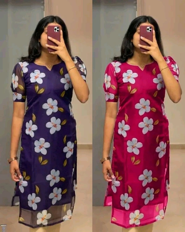 ORGANZA PRINTED KURTI - Pink, 2XL