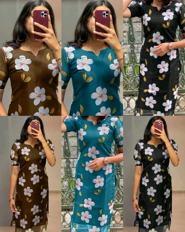 ORGANZA PRINTED KURTI - Brown, XL