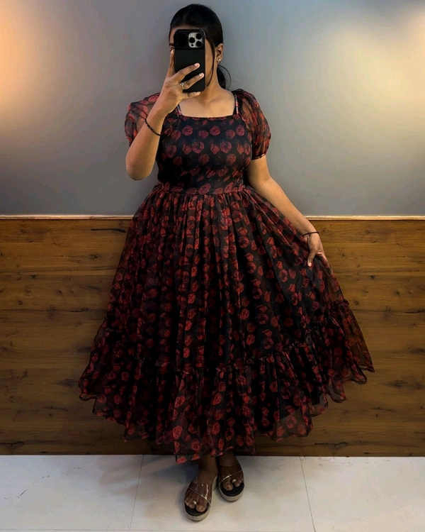 Cinderella Organza Gown  - Maroon, 3XL