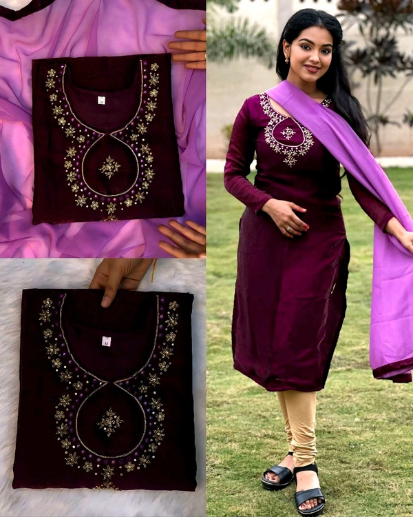 Space Silk with hand work - Wine, S