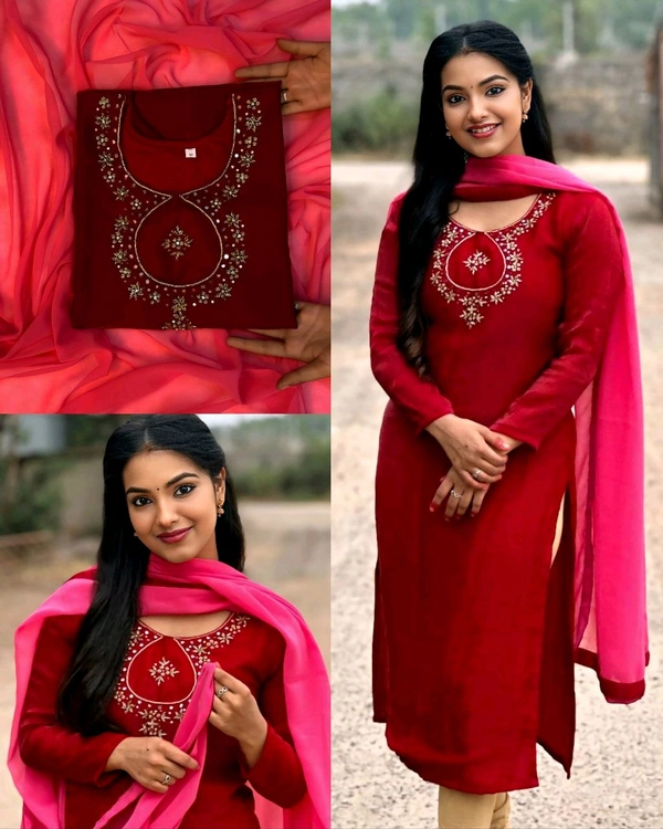 Space Silk with hand work - Wine, S