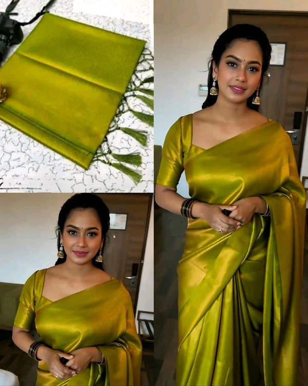 COPPER SOFTY Kubera Pattu Saree - Green, Free Size