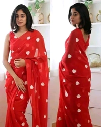 Treny Heart Design New Georgette Embroidery Saree  - White, Free Size