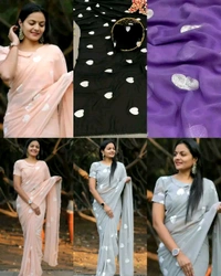 Treny Heart Design New Georgette Embroidery Saree  - White, Free Size