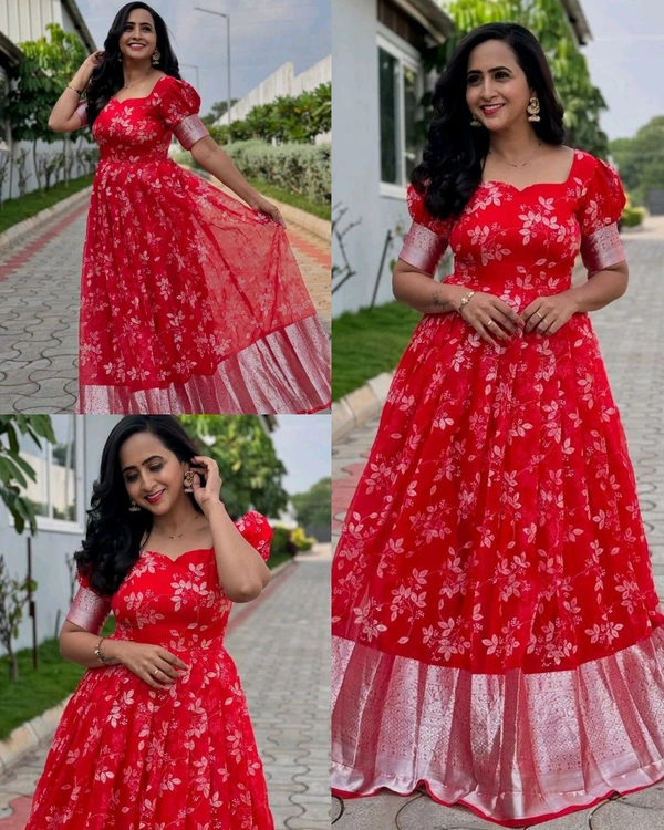 Trendy Traditional Outfit Gown - Red, M