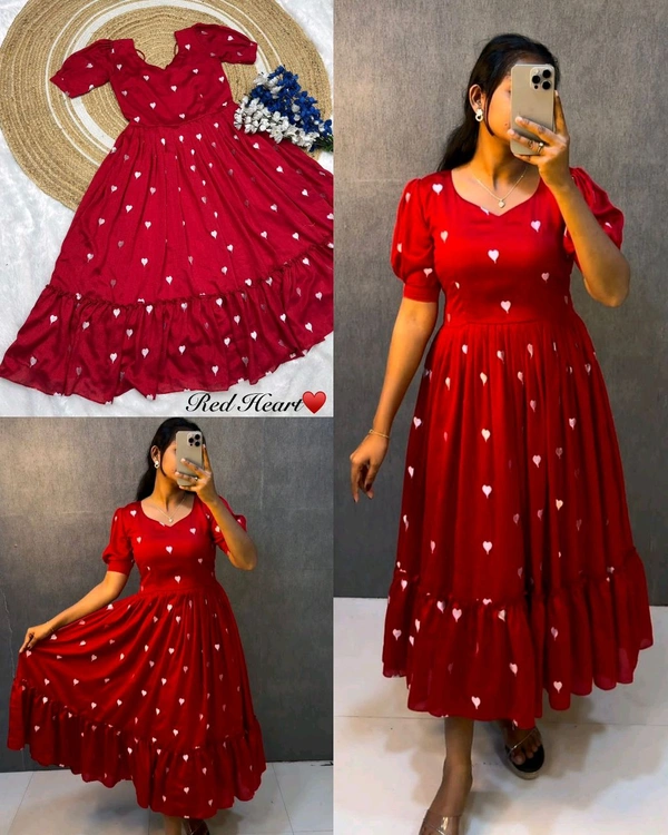 Launching valentine's days special Heart ❤️ midi gown  - Red, S