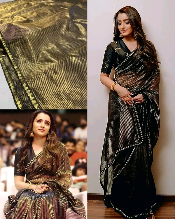 Celebrity Inspaired Banarasi Tissue Soft Light Weight Saree - Free Size