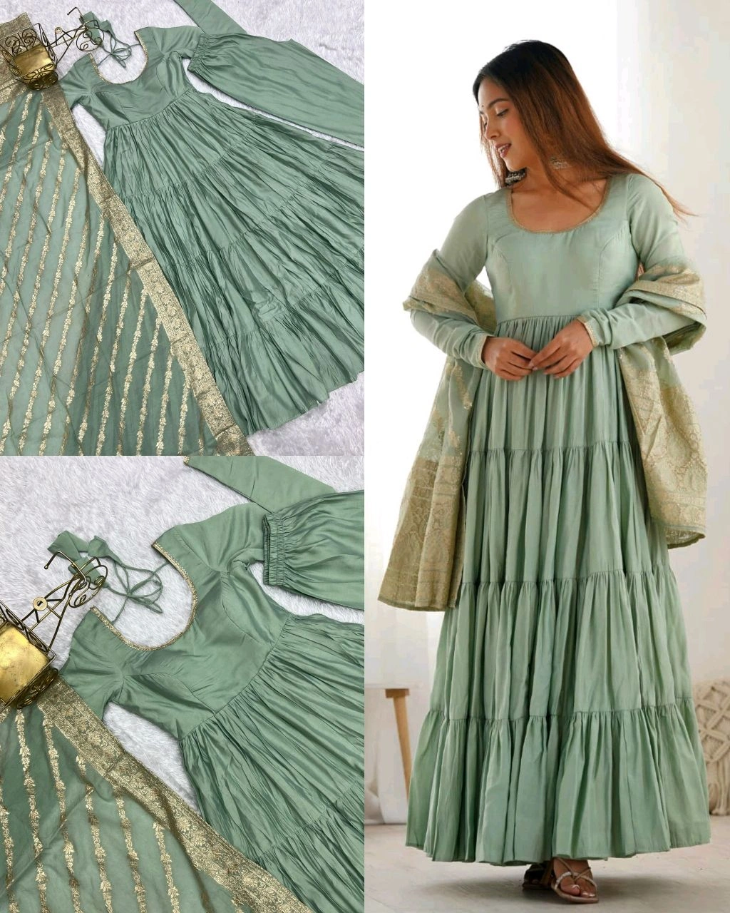 Gotta Work Flair Anarkali Kurti Pant Dupatta Set (Stitched)