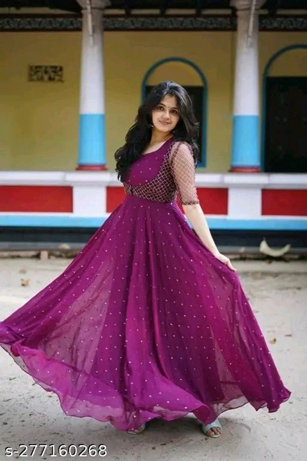 Party wear Gown With Coat - Purple, S