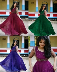 Party wear Gown With Coat - Purple, S