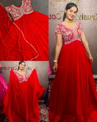 Aliya Cut Gown With Dupatta - L, Red