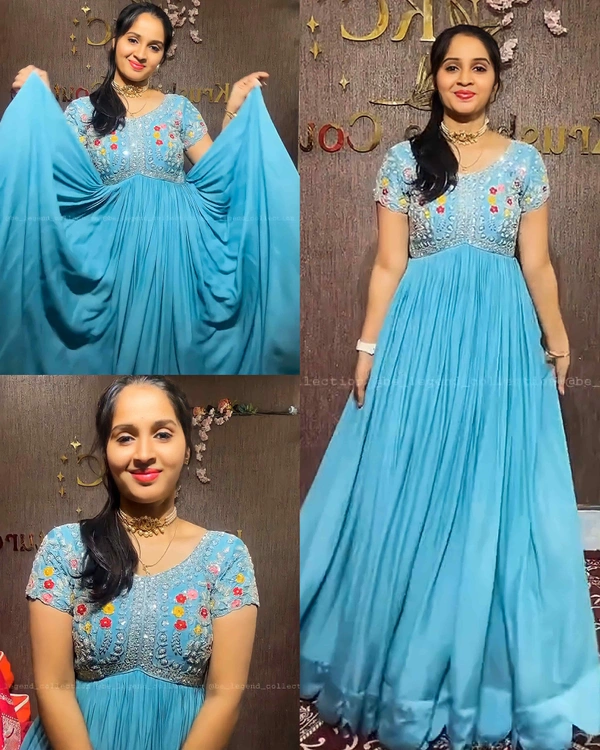 Aliya Cut Gown With Dupatta - M, Blue