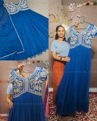 Aliya Cut Gown With Dupatta - M, Blue