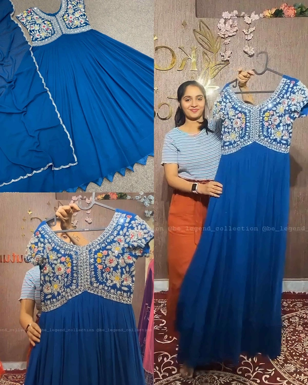 Aliya Cut Gown With Dupatta - M, Blue