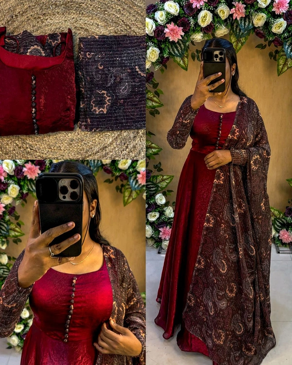 Space Silk Beautiful arrived for party wear gown with dupatta - S, Maroon