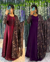 Space Silk Beautiful arrived for party wear gown with dupatta - S, Maroon