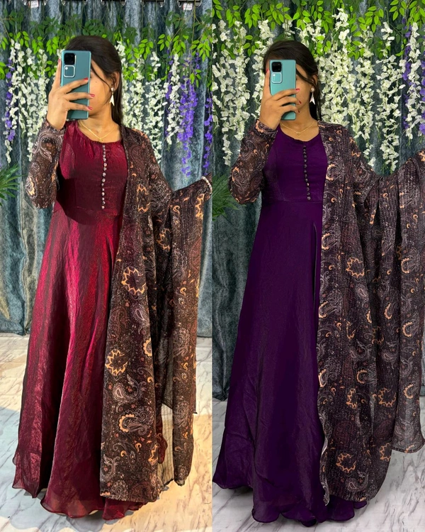 Space Silk Beautiful arrived for party wear gown with dupatta - S, Maroon