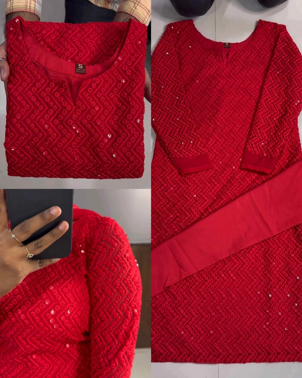 Red Beauty Kurta Set - M