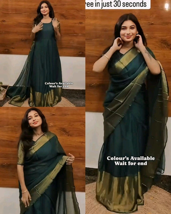 30 Secounds Gown Saree - Free Size, Green