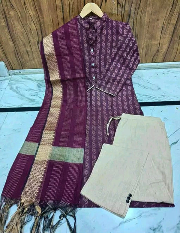 Khadi cotton daily wear kurta sets - M, Maroon