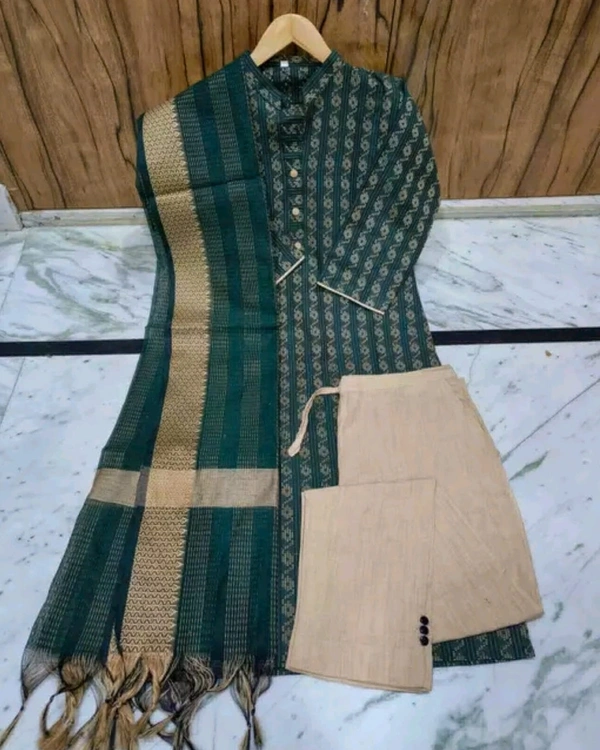 Khadi cotton daily wear kurta sets - XL, Green