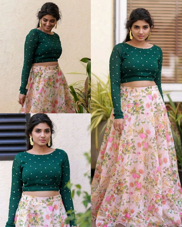 Trendy Modern Womens Printed Semi stitched green color Designer Lehenga choli - Semi Stitched