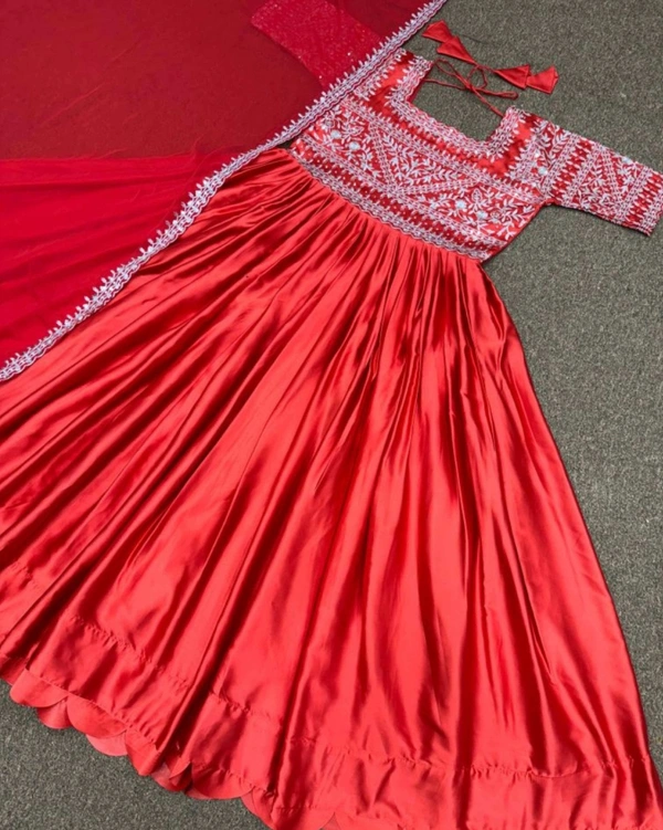 New Designer Party Wear Look Heavy Devsena Sulk With Embroidery Sequence Work Gown With Diamond Handwork with Dupatta - XL