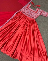 New Designer Party Wear Look Heavy Devsena Sulk With Embroidery Sequence Work Gown With Diamond Handwork with Dupatta - 2XL