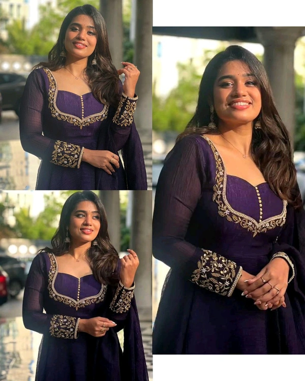 Look flawless in our Beautiful Purple Anarkali with Dupatta - S