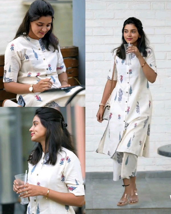 Launching Designer Co-Ords set in *Aline kurti pattern paired with Ankle length pant  - White, M