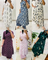 Launching Designer Co-Ords set in *Aline kurti pattern paired with Ankle length pant  - White, M