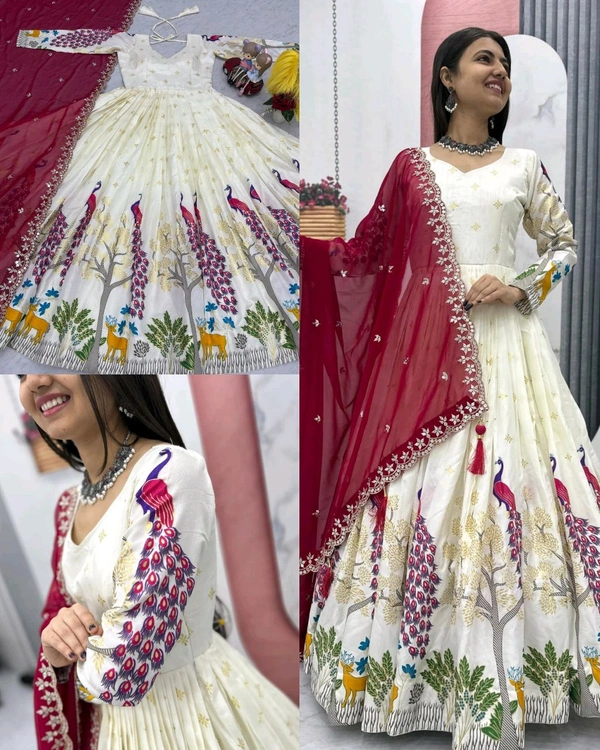 Trending Peacock Design Gown - Blue, M
