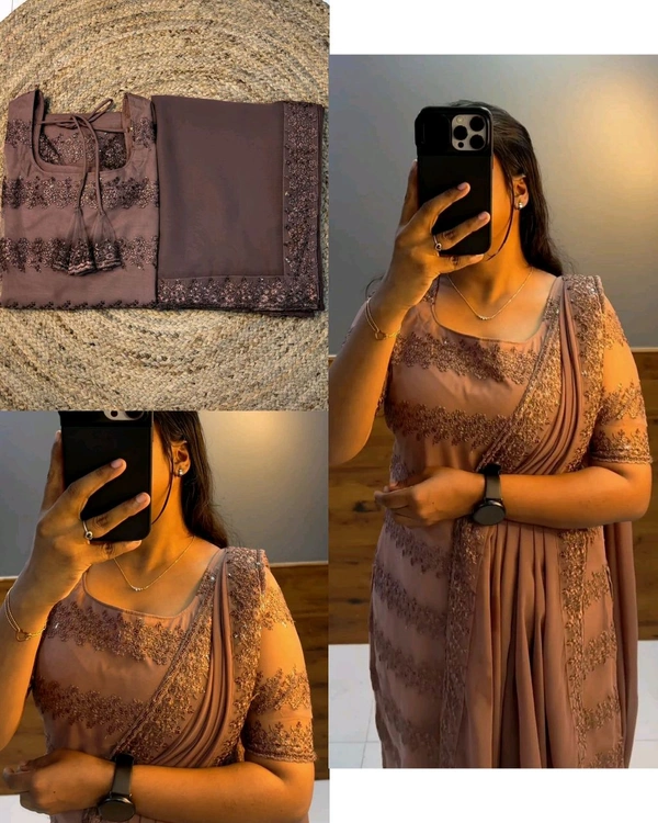 Trendy Net Embroidered kurti + dupata
 - Choco, S
