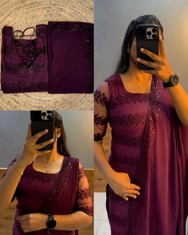 Trendy Net Embroidered kurti + dupata
 - Choco, S