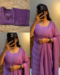 Trendy Net Embroidered kurti + dupata
 - Choco, S