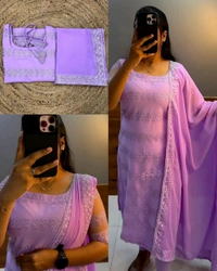 Trendy Net Embroidered kurti + dupata
 - Choco, S