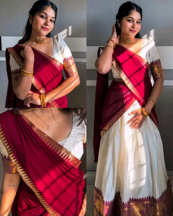 South Indian Traditional Half Saree - Maroon, Free Size