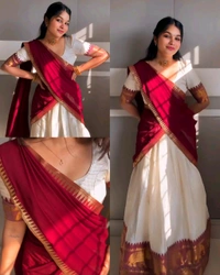 South Indian Traditional Half Saree - Maroon, Free Size