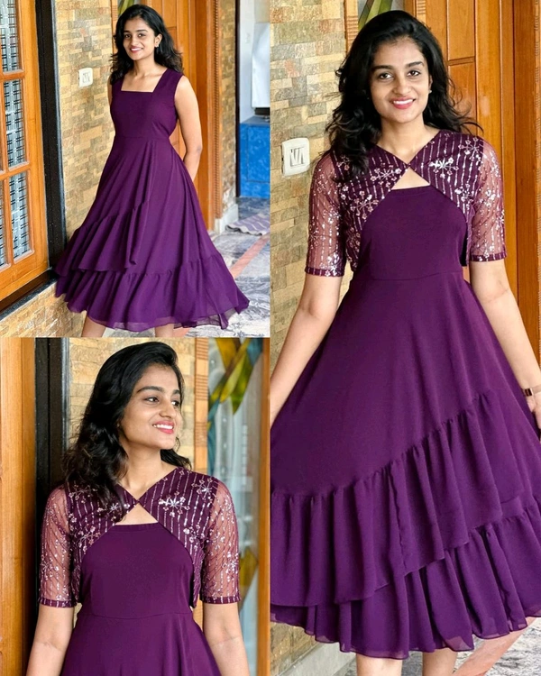 Desinge Fox Georgette Party Wear Gown With Fancy Work Organza Jacket(coti) - S