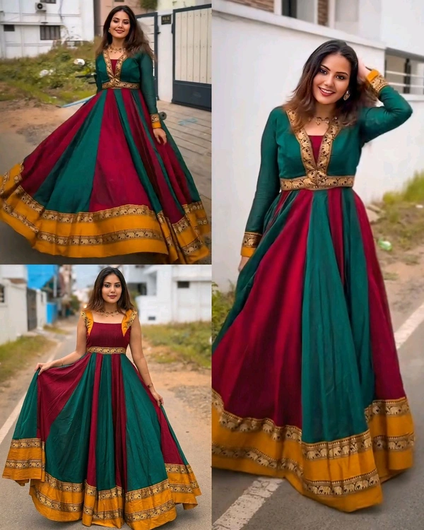 Introducing New Designer Removable Jacket Gown - M, Maroon & Green
