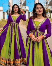 Introducing New Designer Removable Jacket Gown - M, Maroon & Green