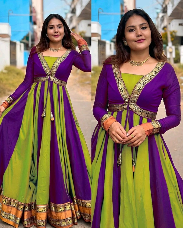 Introducing New Designer Removable Jacket Gown - M, Maroon & Green