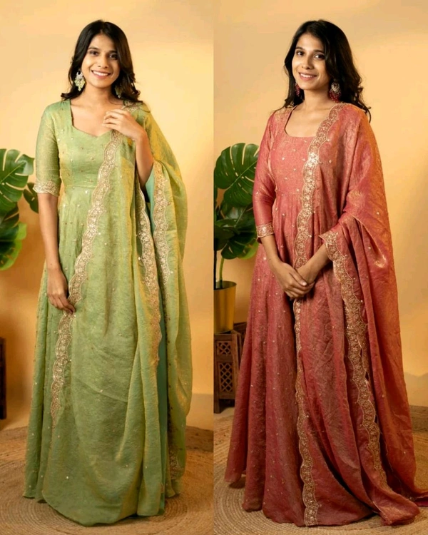 Party Wear Look Fancy Umbrella Gown & Dupatta - Teal, S