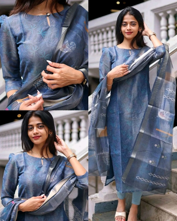 College / Office Wear Kurti with dupatta - Blue, S