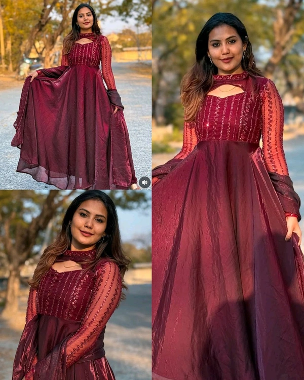 New Way Style & Unique Design New Anarkali Suit
 - Maroon, M