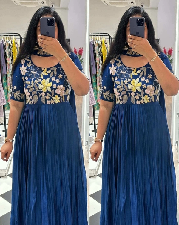 New Embroidered Gown - Blue, L
