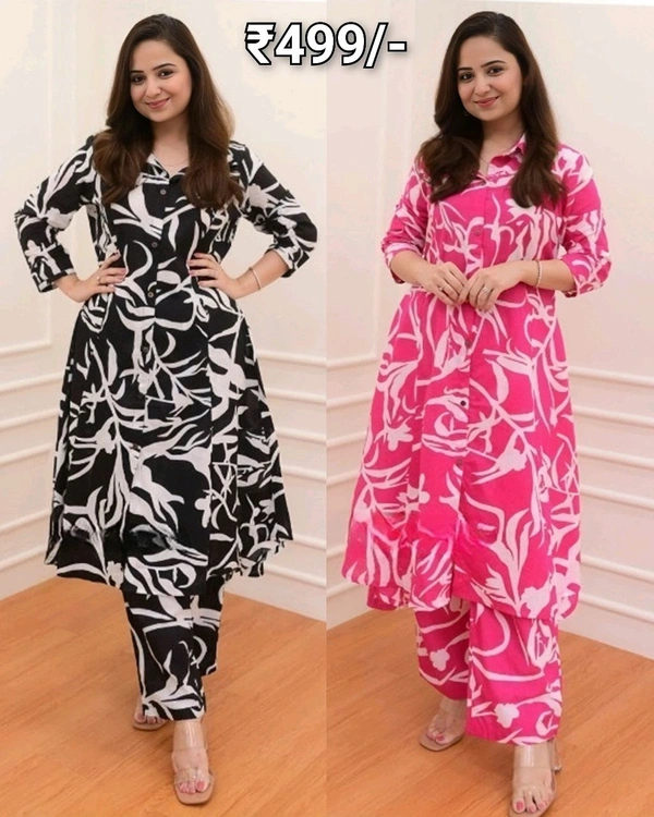 Women Cotton Black Floral Print Kurta With Comfort Pant main image 0