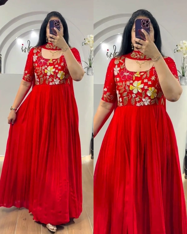 New Embroidered Gown - Black, XL